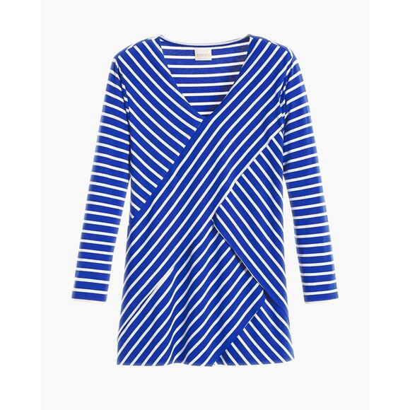 Chico's Womens Top Sz 1 M 8 Blue White Miraculous Stripe‎ Tiered Knit - Picture 6 of 13